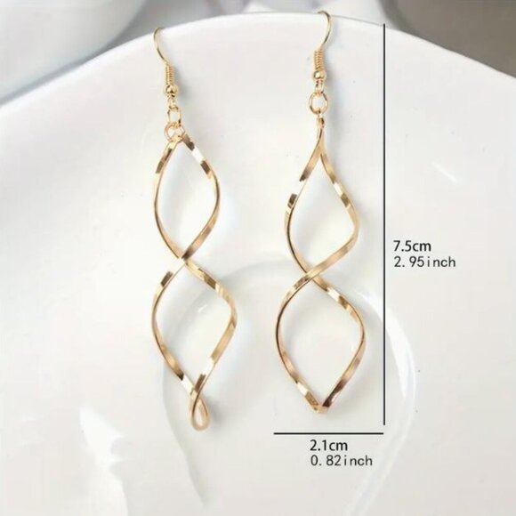 NEW Gold Modernist Spiral Drop Earrings - Picture 4 of 4